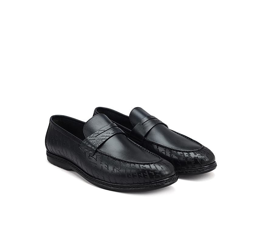 Navy Signato Leather Loafers