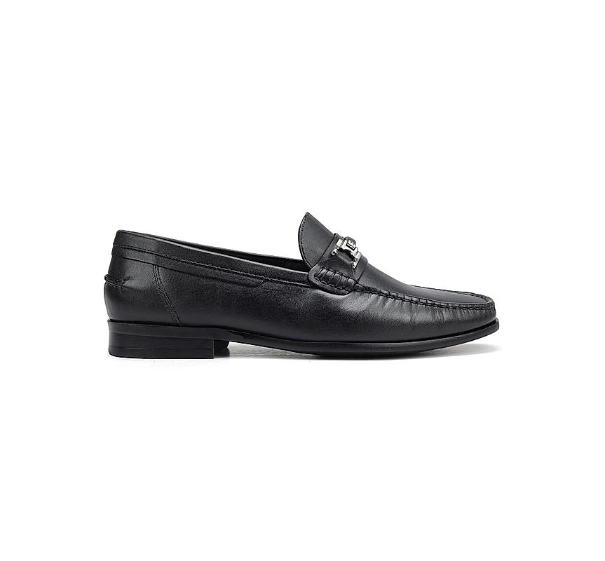 Black Leather Loafers With Panel On Top