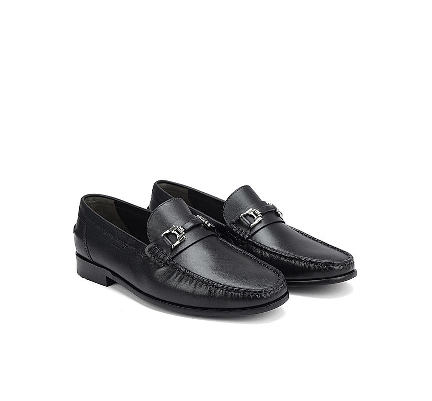 Black Leather Loafers With Panel On Top
