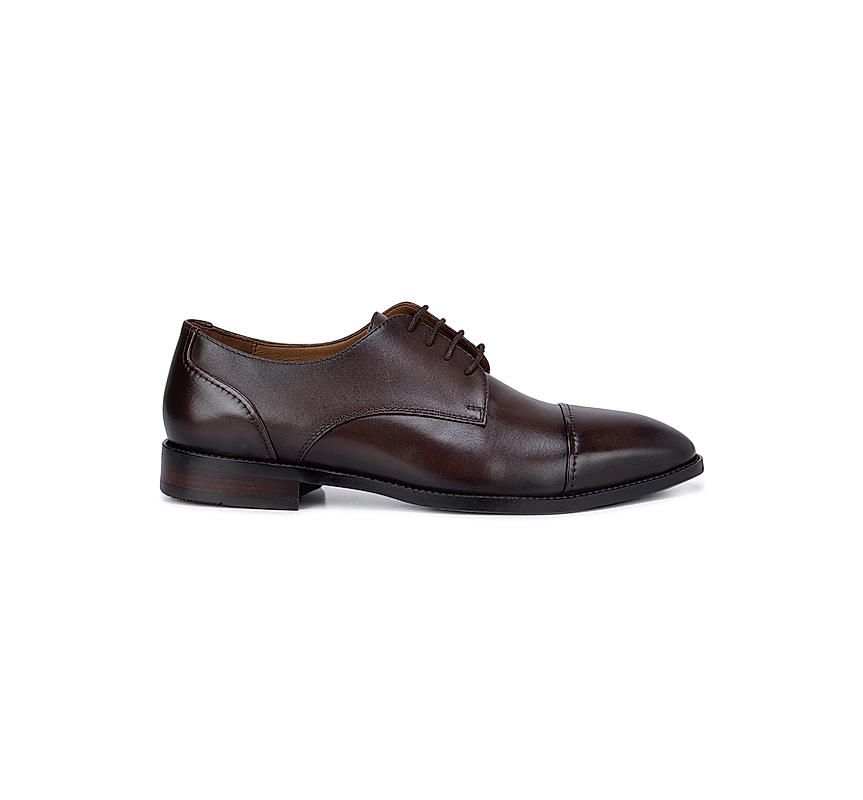 Coffee Leather Cap Toe Derby Shoes