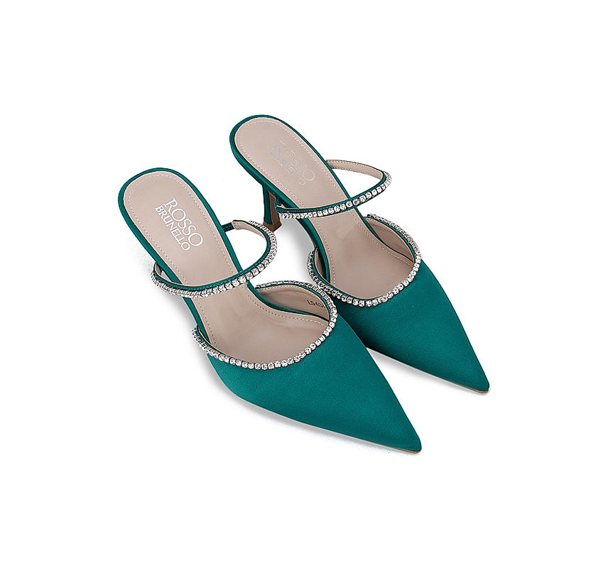 Green Pointed Toe Studded Pumps