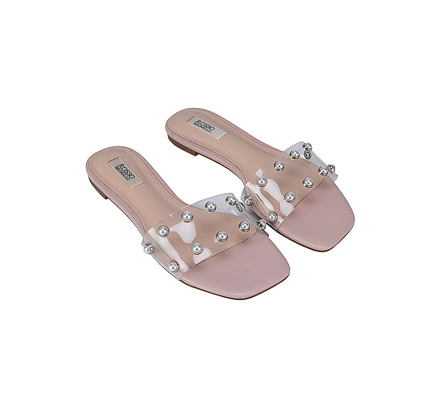Pink Studded Strappy Flats