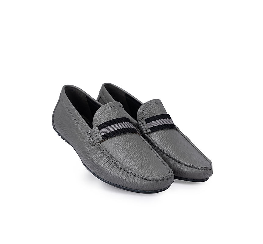 Grey Moccasins With Contrast Panel