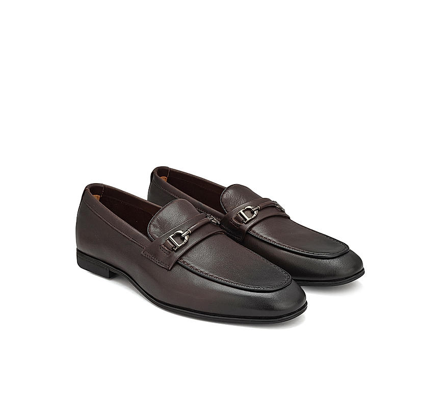 Coffee Loafers With Buckle