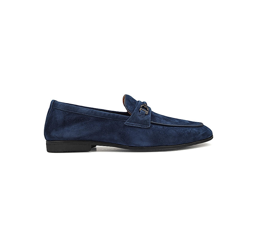 Blue Suede Leather Loafers With Buckle