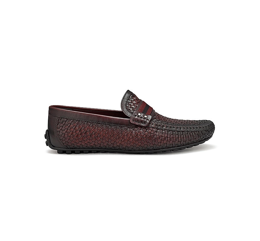 Burgundy Textured Leather Moccasins