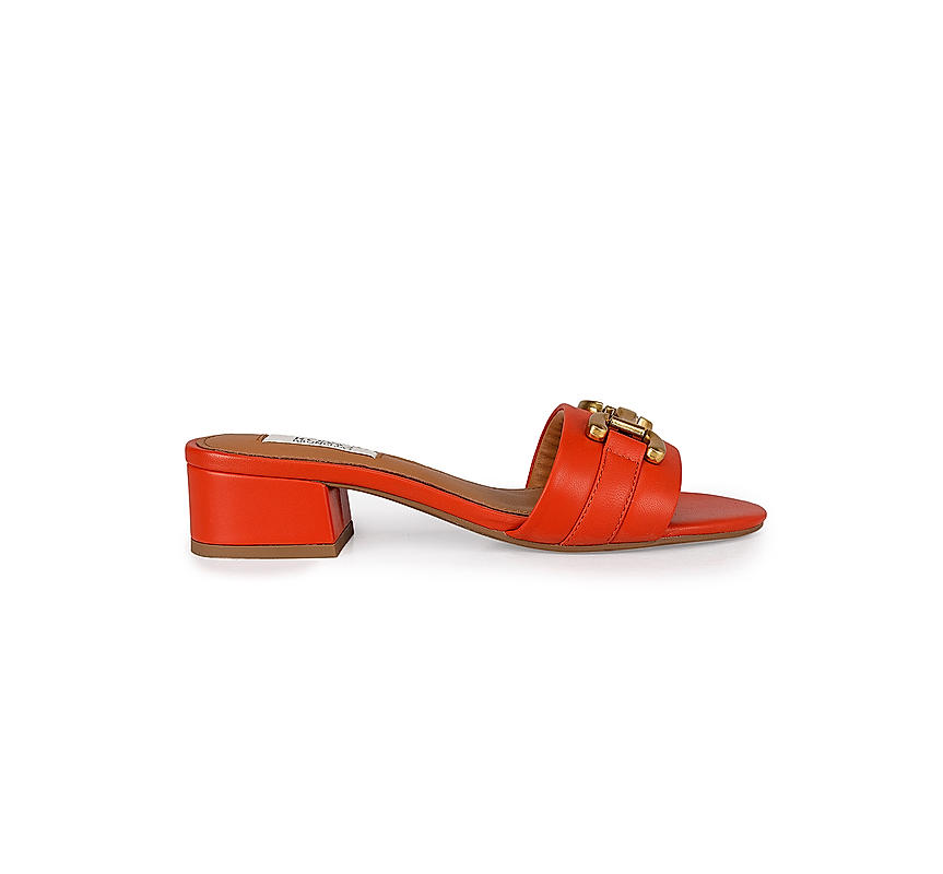 Orange Embellished Block Heels