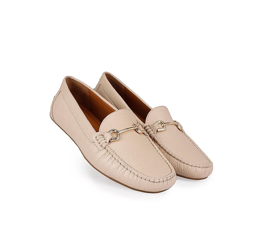 Beige Leather Moccasins With Buckle