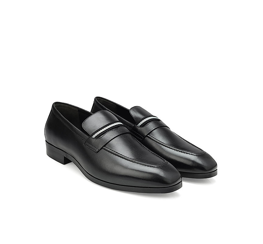 Black Striped Leather Loafers