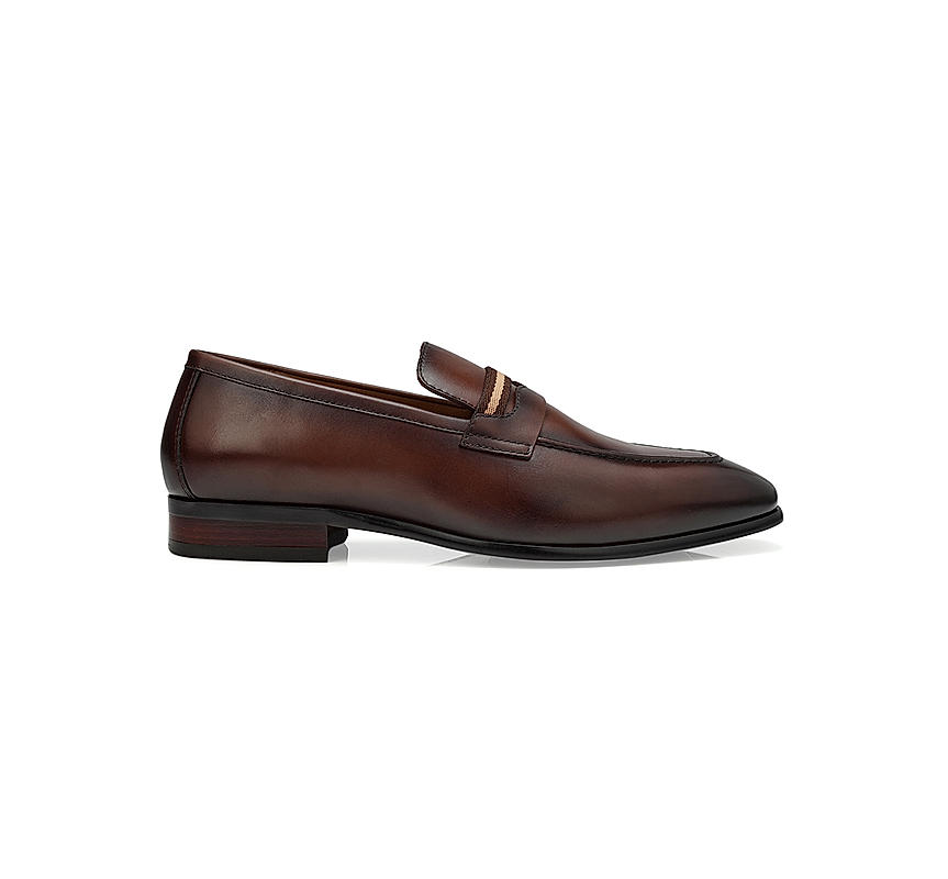 Coffee Striped Leather Loafers