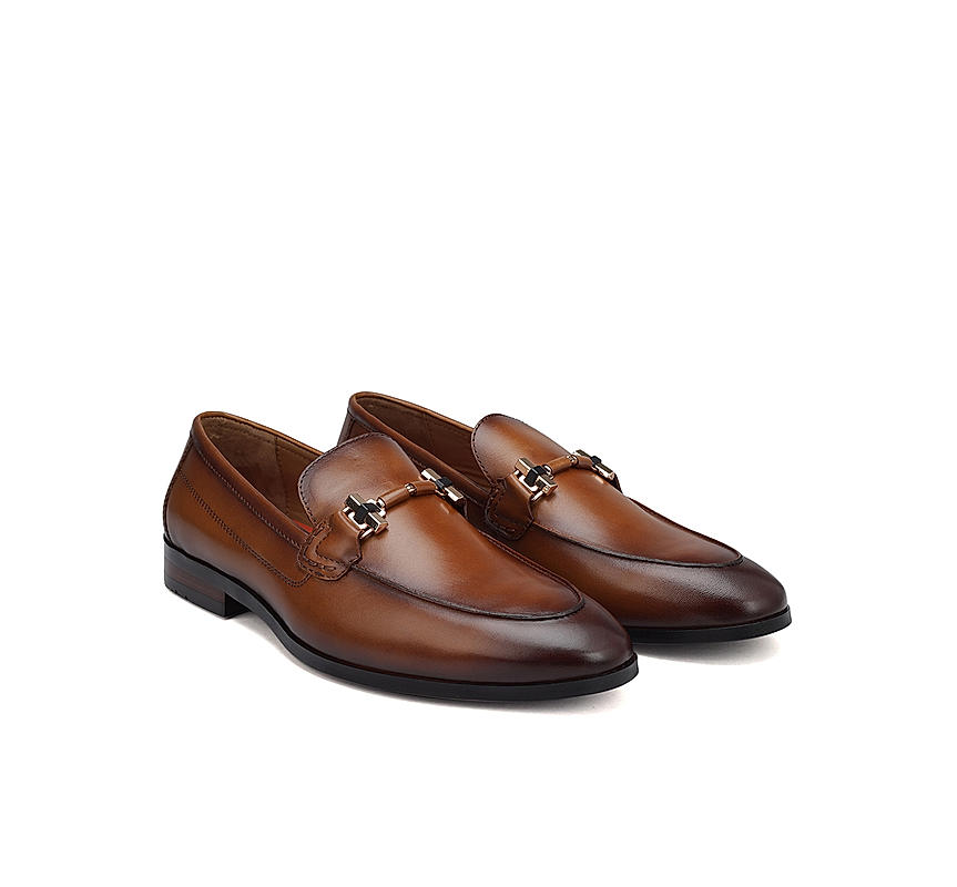 Tan Plain Leather Loafers