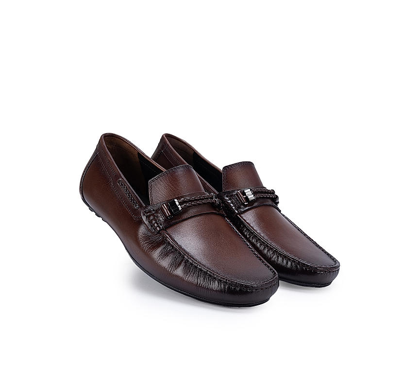 Coffee Braided Leather Moccasins