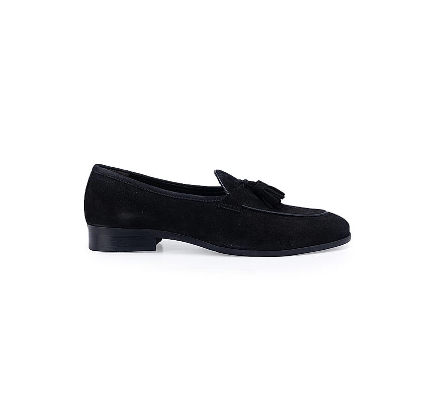 Black Suede Loafers With Tassels