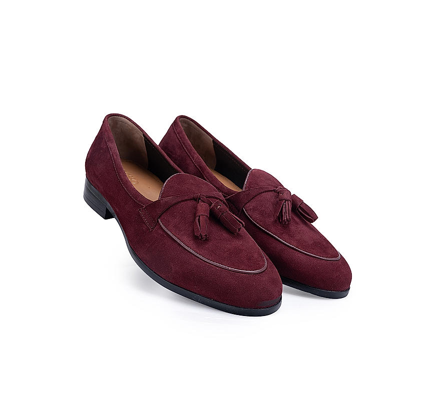 Burgundy Suede Loafers With Tassels
