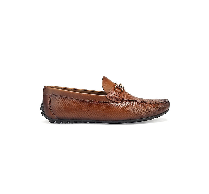 Tan Textured Leather Moccasins