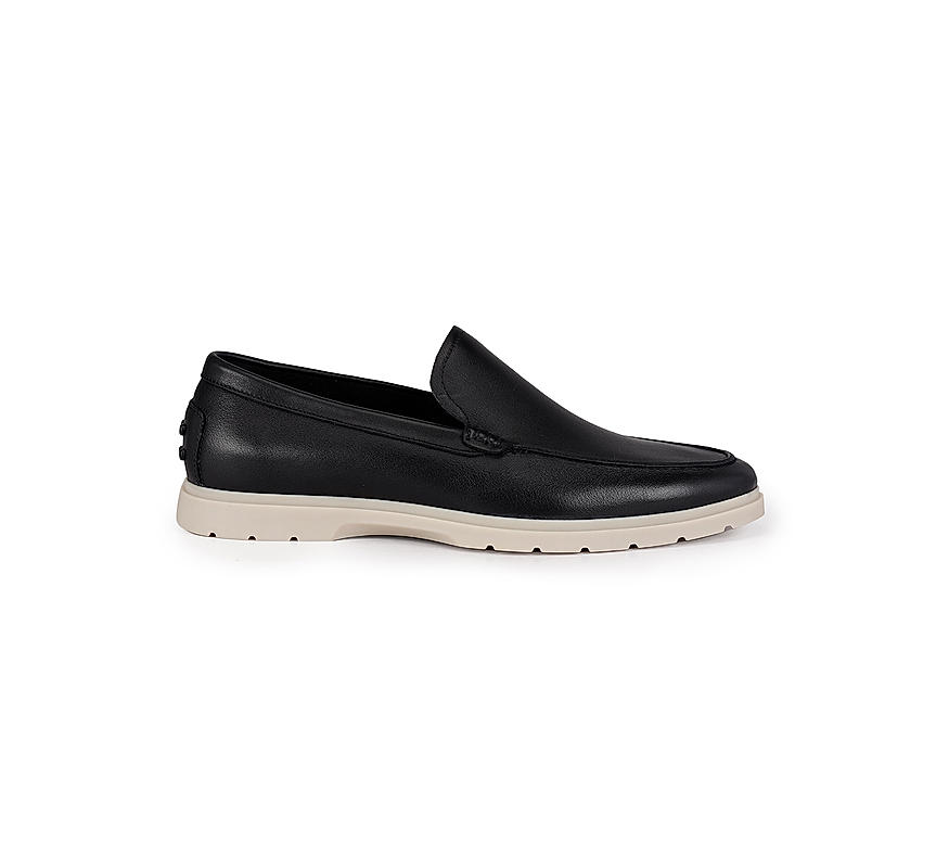 Black Leather Loafers With Contrast Sole