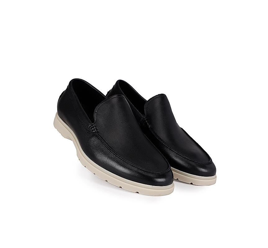 Black Leather Loafers With Contrast Sole