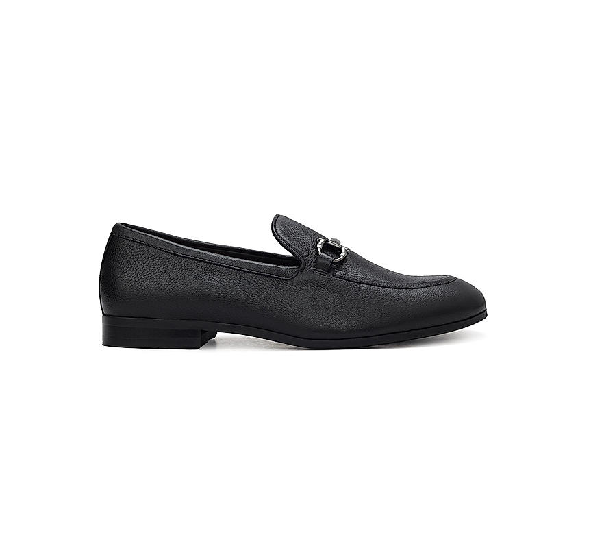 Black Leather Loafers With Buckle