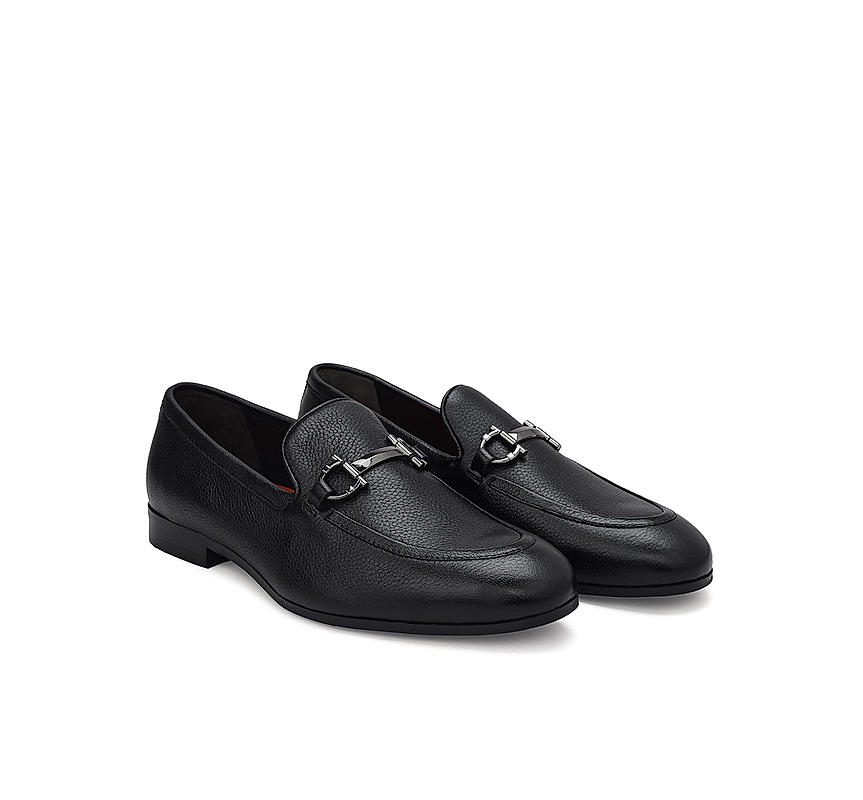 Black Leather Loafers With Buckle