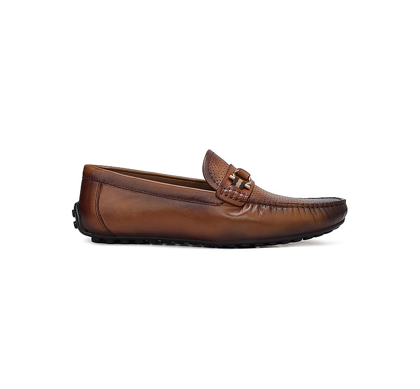 Tan Perforated Leather Moccasins