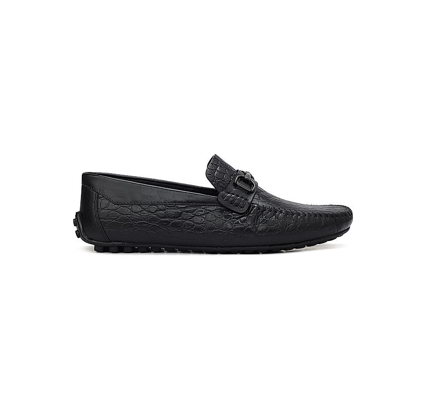 Black Croco Textured Moccasins