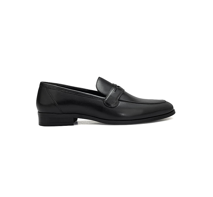 Black Plain Leather Loafers