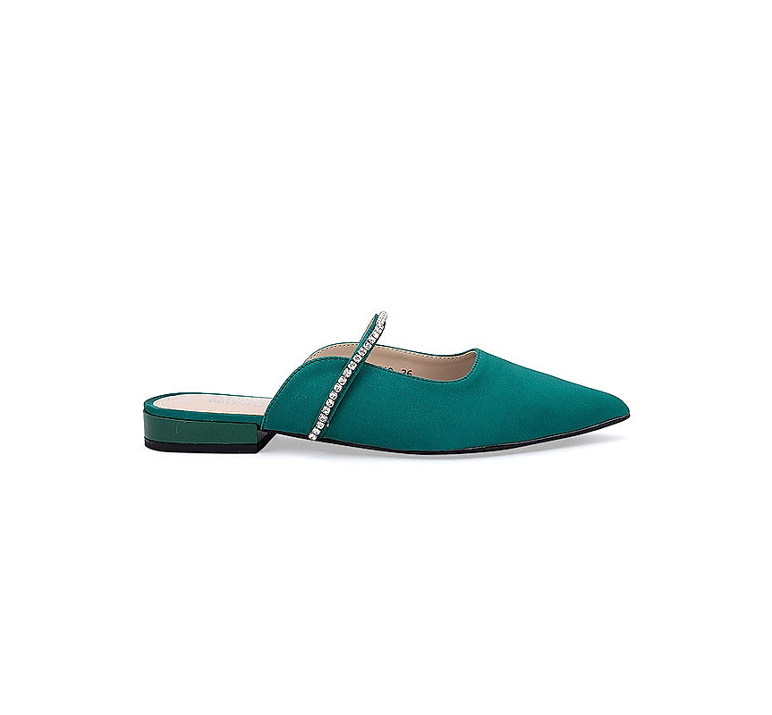 Green Faux Suede Mules with Embellished Strap