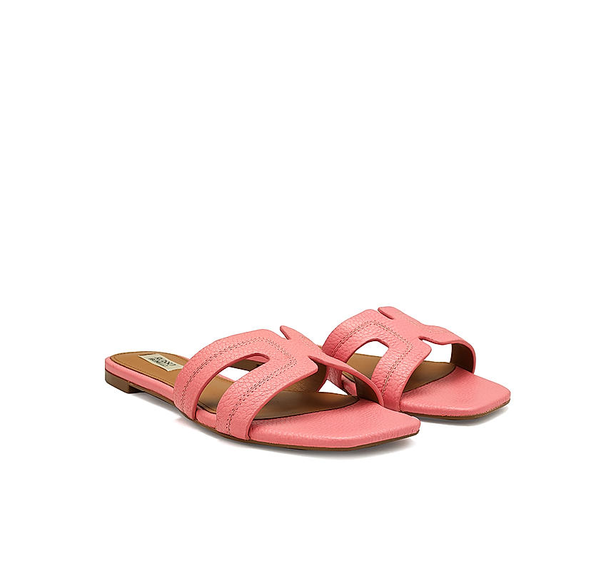 Pink Textured Leather Sliders