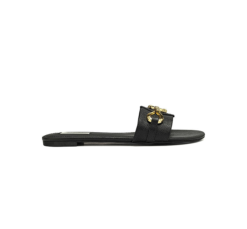 Black Sliders With Gold Embellishment