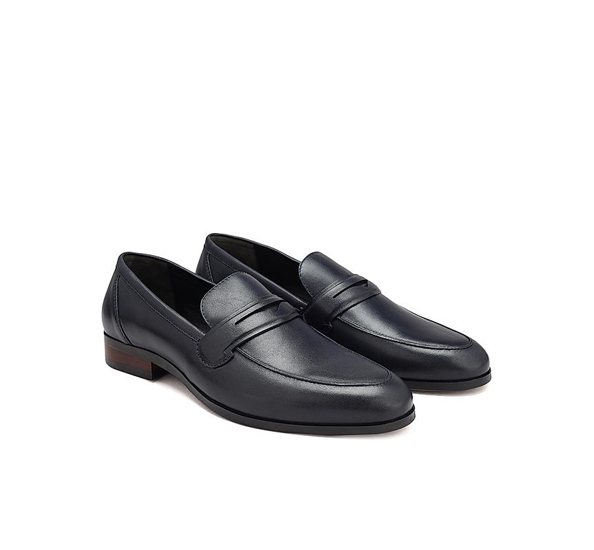 Navy Plain Leather Loafers