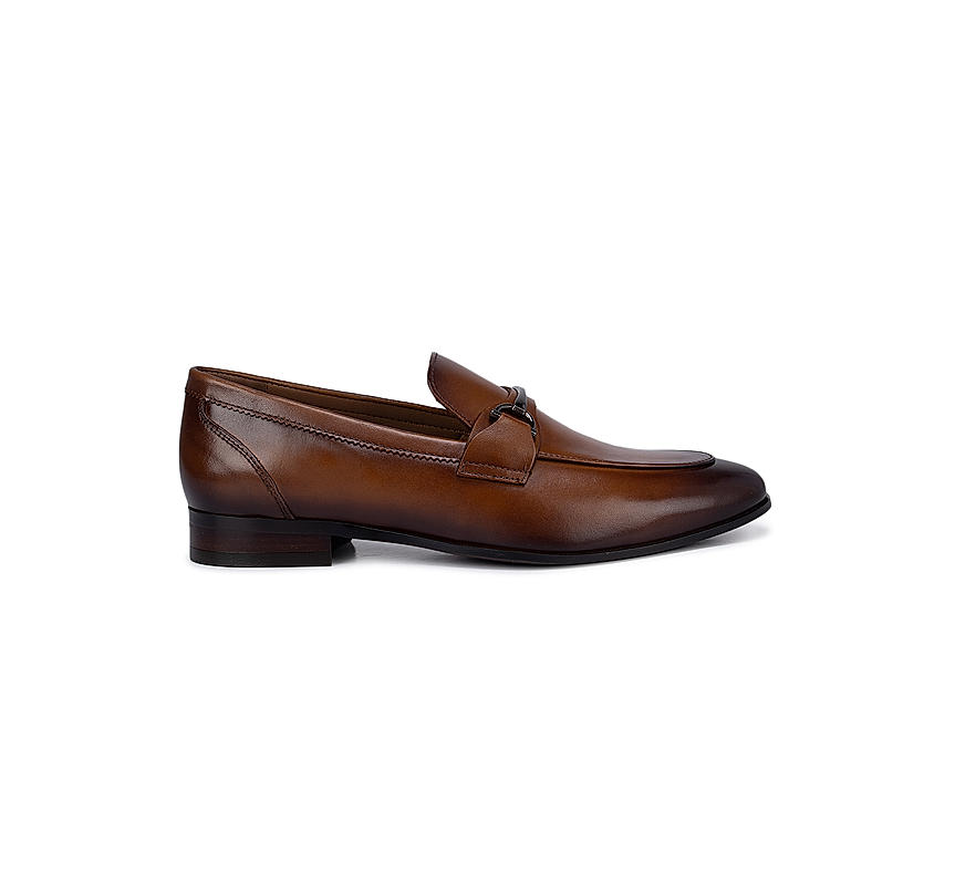 Tan Plain Loafers With Metal Embellishment