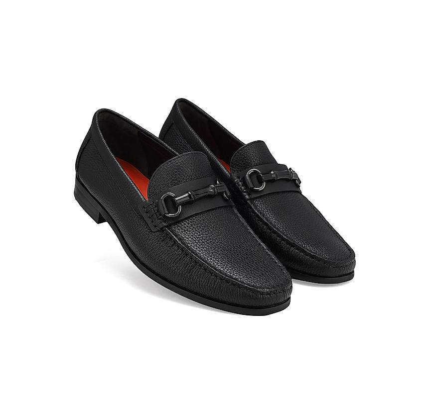 Black Leather Loafers With Buckle