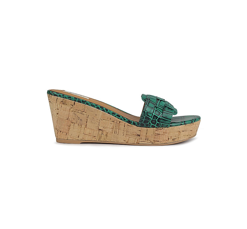 Green Textured Leather Wedges