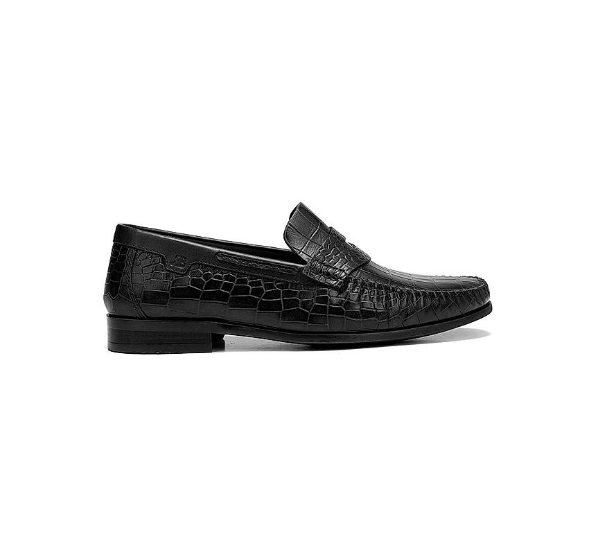 Black Croco Textured Loafers