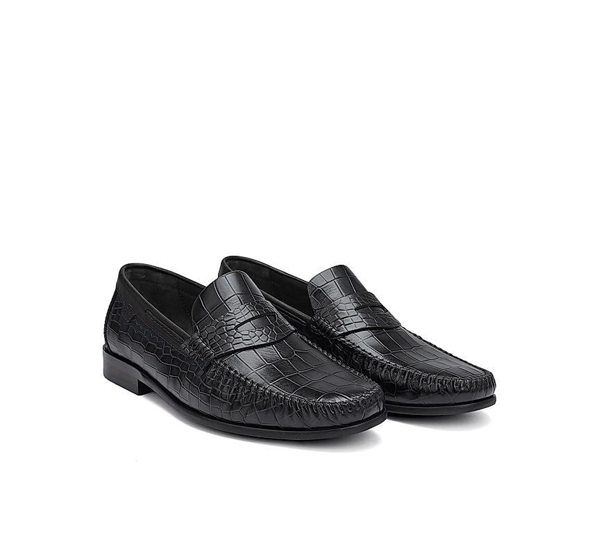 Black Croco Textured Loafers