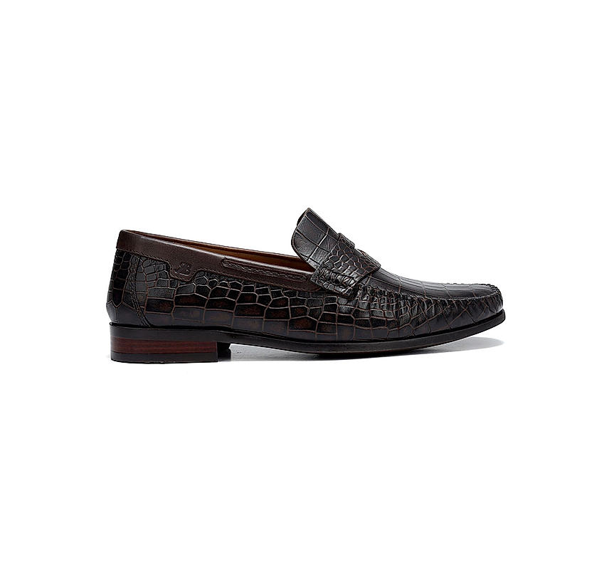 Brown Croco Textured Loafers