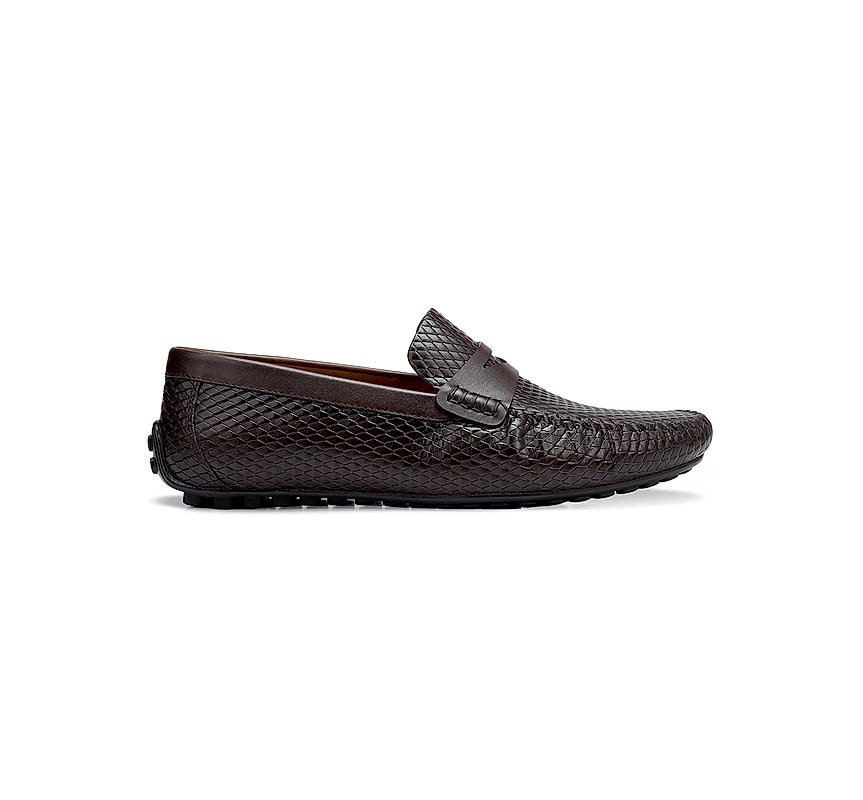 Brown Textured Leather Moccasins