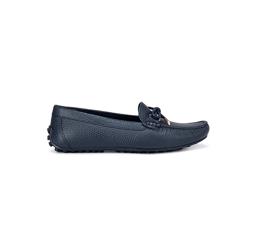 Navy Moccasins With Bow Detail