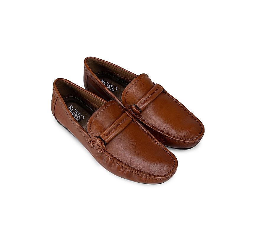 Tan Moccasins With Leather Panel