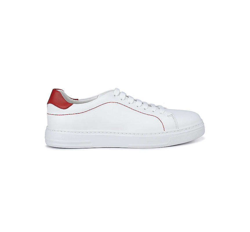 White and Red Leather Sneakers