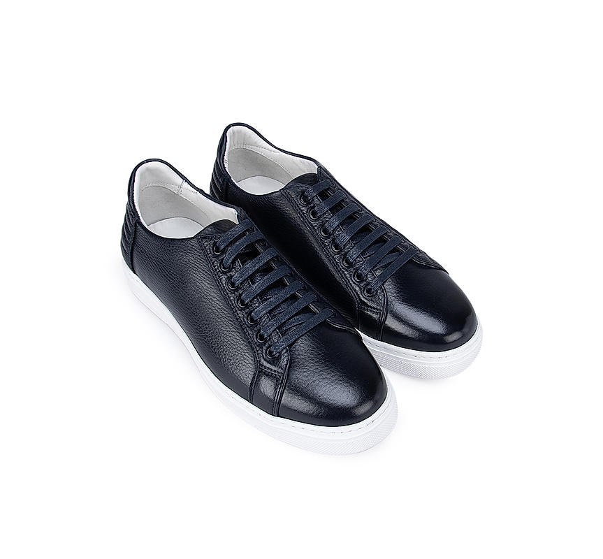 Navy Blue Leather Sneakers