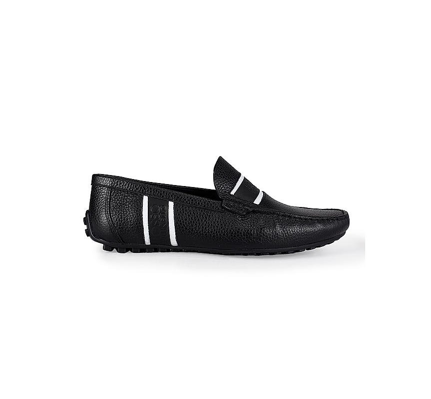 Black Striped Leather Moccasins