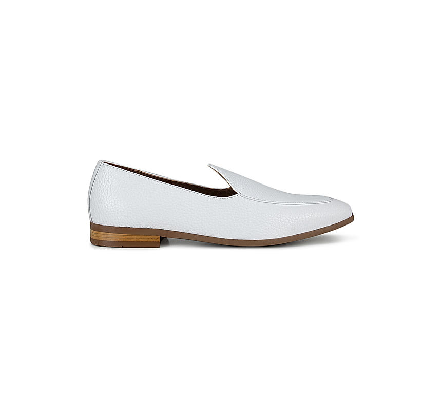 White Textured Leather Loafers