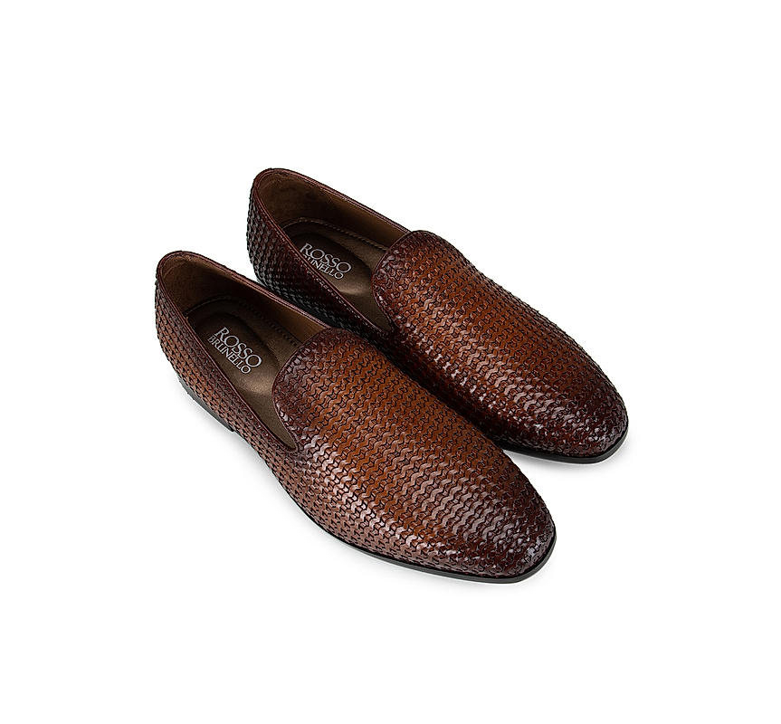 Tan Woven Pattern Loafers