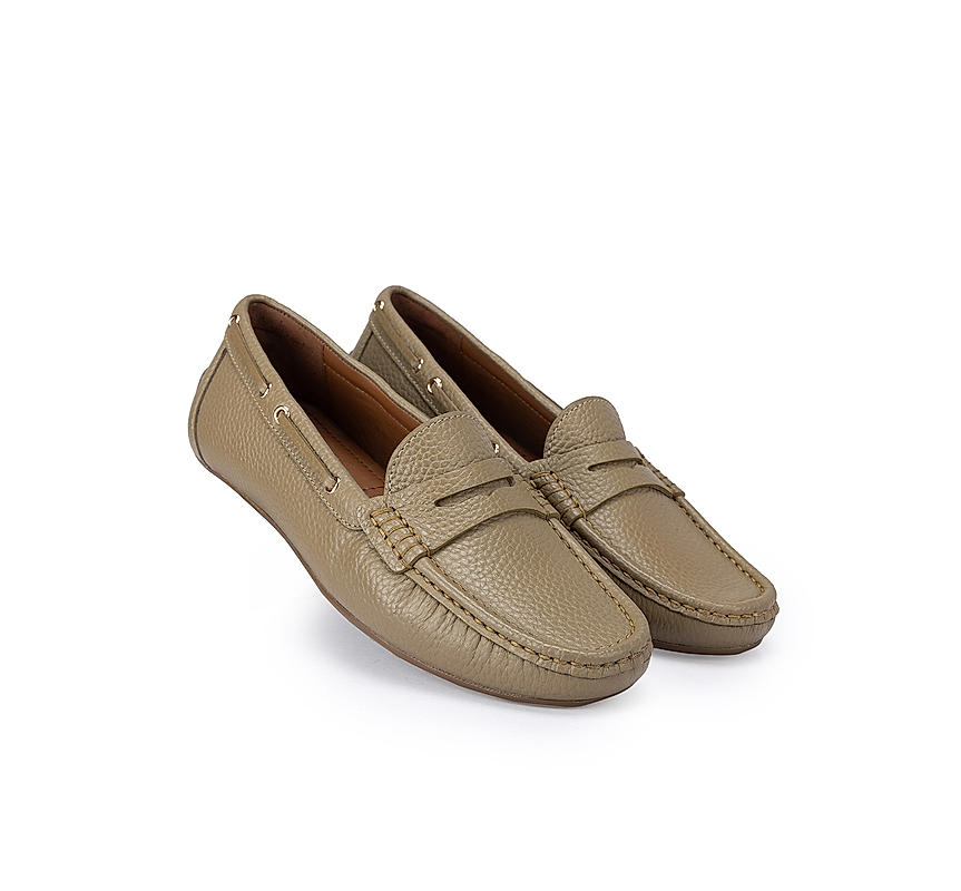Olive Moccasins With Leather Panel