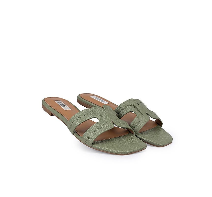 Green Textured Leather Sliders