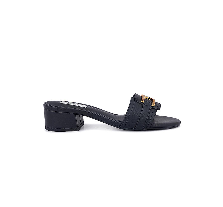 Black Embellished Block Heels