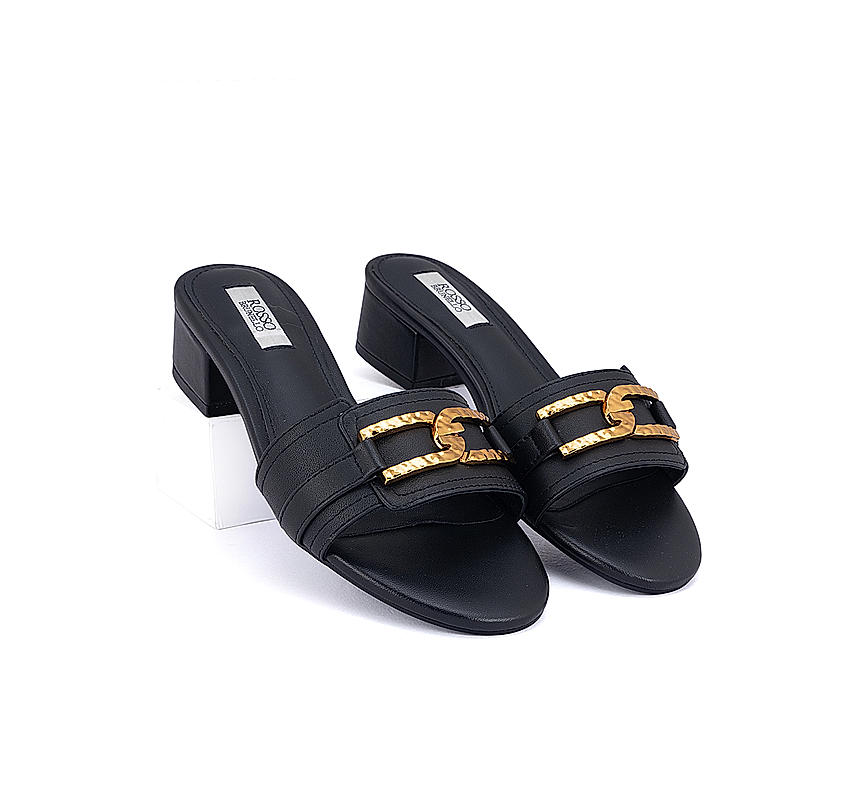 Black Embellished Block Heels