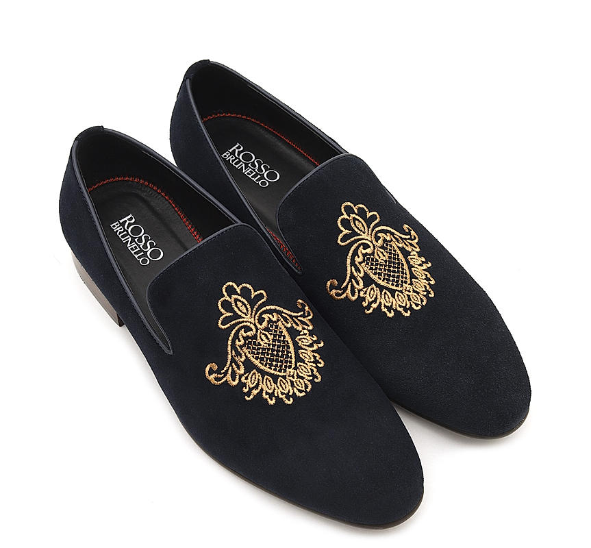Embroidered Suede Loafers