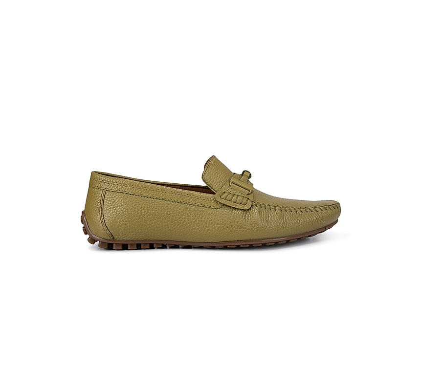 Green Textured Leather Panel Moccasins